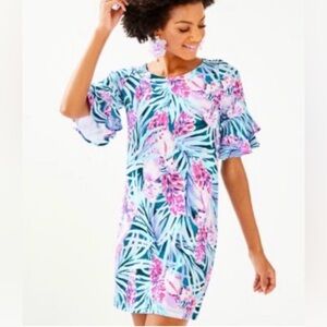 Lilly Pulitzer Women's Dress XS Blue Mini‎ Lula Mr. Peacock Blue Tweethearts